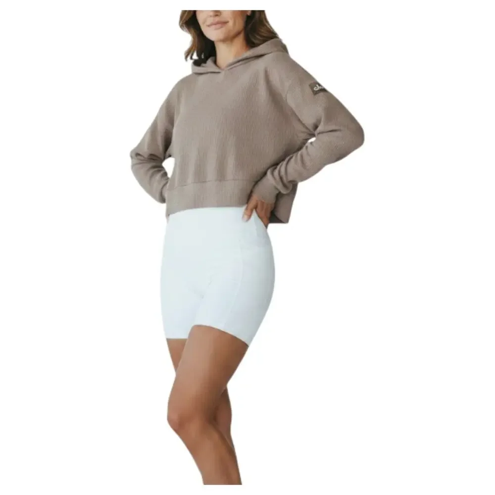 ALO YOGA Muse Ribbed Knit Cropp Hoodie Sz S Athletic Everyday Outdoor City Chic